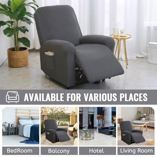 Abzdung Copripoltrona Relax Reclinabile Universale, Jacquard Fodere Poltrona Relax Elasticizzato Copripoltrona 1 Posto Con Tasca Copripoltrona Reclinabile Fodere Per Poltrone Rimovibile(C) - 6