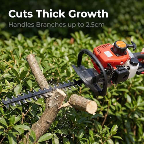 26Cc Petrol Hedge Trimmer, 24 Inch Double Sided Blades, High Power Copper Motor, 2 Stroke Engine, Thickened Splash Guard, Lightweight Anti Slip Handle, For Home Garden Yard (Red) - 6