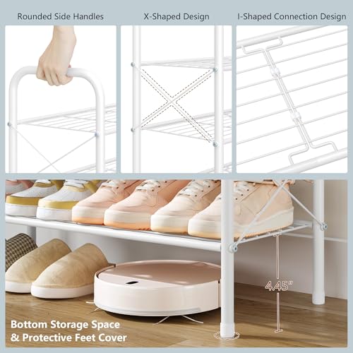 Image of Hoctieon 5 Tier Shoe Rack for Closet, Durable Mesh Style Shoe Rack, Entryway Shoe Shelf, Shoe Storage Organizer for Hallway, Bedroom, Living Room, Wardrobe, White