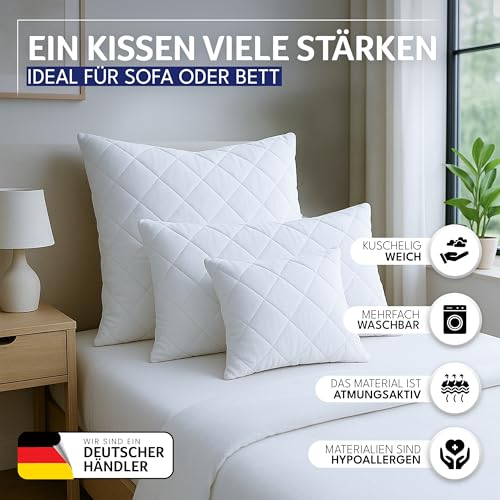 Gentle North Kopfkissen (50x75 cm groß) - 2er Set Kissen für Bett und als Dekokissen - Mit Reißverschluss für Füllung - Sofakissen - Zierkissen für Couch und Sofa - Ökotex - Waschbar bis 60° - Weiß