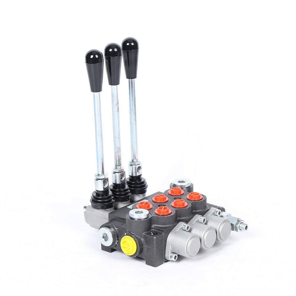 SHZICMY Válvula hidráulica monobloque, 40 L, 3 posiciones, bloque de válvula de dirección hidráulica, válvula de control manual, válvula de palanca manual, 40 l/min, G1/2", BSPP, 250 bar