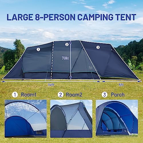 Carpa de Camping Timber Ridge para 8 personas tipo Cabin impermeable con porche grande y divisores de habitación miniatura 3