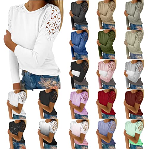Bluse Damen Elegant Spitzenärmel Langarmshirt Sommer Einfarbig Tshirt...
