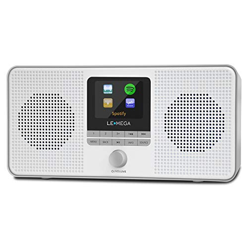 LEMEGA IR4 Portable Stereo Internet Radio,FM Digital Radio,WIFI,Spotify Connect,Bluetooth,Dual Alarms&Clock,Kitchen/Sleep/Snooze Timer,40 Pre-sets,Headphones,Built-in Battery and USB Powered-Cold Gray