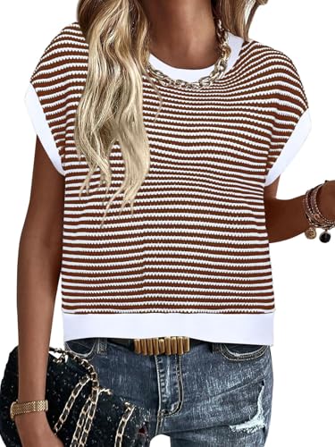 MixShe Spring Tops for Women Trendy Beach Fashion Vacation Clothes Oversized Tshirts Women's Clothing Business Casual Summer Outfits Womens Shirts Brown XL