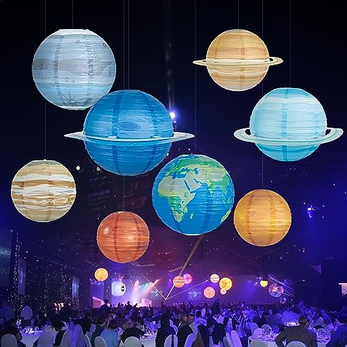Image of 8 PCS Planet Paper Lanterns Outer Space Party Decorations Solar System Planets Hanging Lantern for Kids Space Theme Party Birthday Room Classroom Decorations