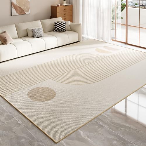 QJDTZMD Alfombra Sala 140 x 160 cm Alfombra Interior Antideslizante Lavable en Lavadora Pelo bajo para Dormitorio Kitchen Comedor Corredor Líneas geométricas Modernas Beige Naranja