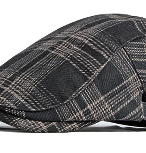 Mgwye Fashion Newsboy Caps Autumn Winter Cotton Plaid Newsboy Caps Flat Peaked Cap Men And Women Painter Beret Hats (Color : Black, Size : 55-59Cm) #TOP3
