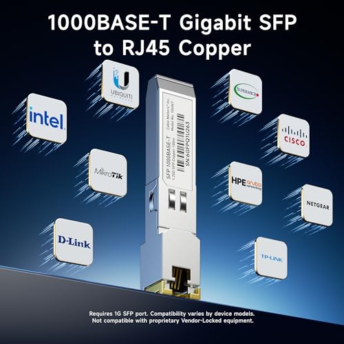 Image of Cable Matters 1000BASE-T Gigabit SFP to RJ45 Copper Ethernet Transceiver Module for Cisco, Ubiquiti, TP-Link, Netgear, MikroTik, and Supermicro Equipment