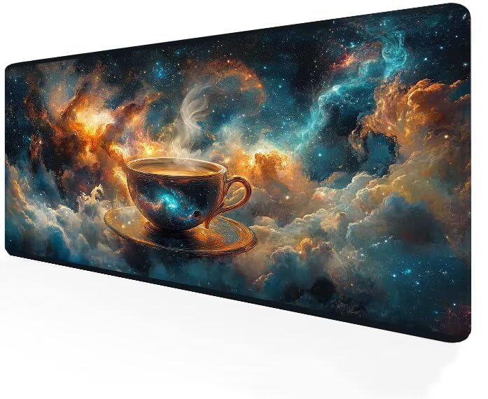 Tapis de souris gamer XXL idée cadeau grand format motif galaxie avec bords cousus