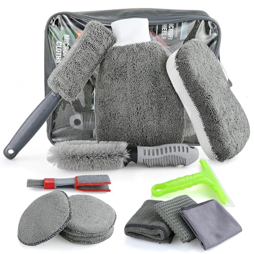DNDGDLUA Juego de limpieza de coche para interior y exterior, kit de cuidado de coche, juego de limpieza de coche, juego de limpieza para exteriores, juego de lavado de coche con cepillo de