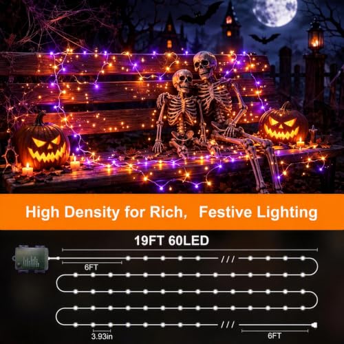 6 Pack Fairy Lights, 60 LED 9.8FT Purple & Orange Battery String Lights - image 2