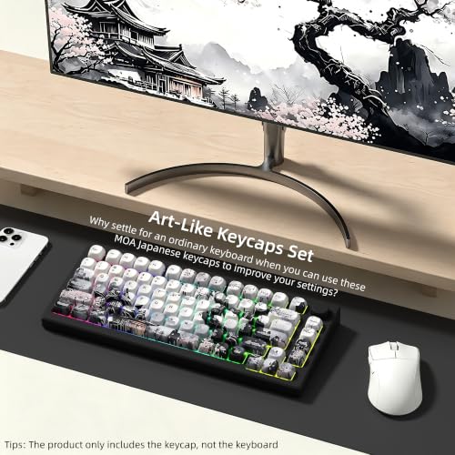 Image of Womier PBT Keycaps 75 Percent, MOA Keycaps Dye-Sublimation, Custom Keyboard Key caps Set for 61 /64 /68 /84 /87 /100 /104 /108 Cherry MX Mechanical Keyboard, White /Black Cow