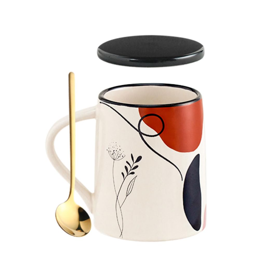 Tasse Ronde En Céramique Avec Cuillère Et Couvercle Pour La Maison, Le Bureau, Le Thé, Le Café, 400 Ml