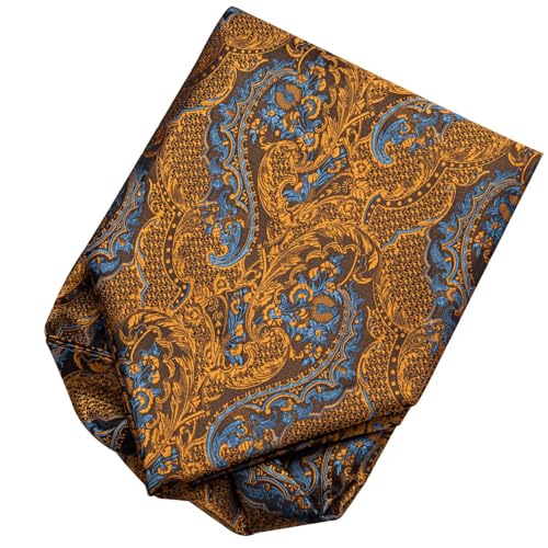 Image of Hi-Tie Silk Ascot for Men Self Tie Men's Cravat and Flower Lapel Pin Handkerchief Cufflinks Set for Wedding Party
