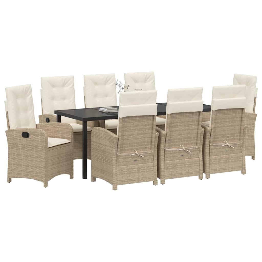 vidaXL Ensemble de Salle à Manger pour Jardin 9 pcs Beige polyrotin, Ensemble de Salle à Manger Moderne, mobilier d'extérieur, Poly rotin Durable, Cadre en Acier, résistant aux intempéries