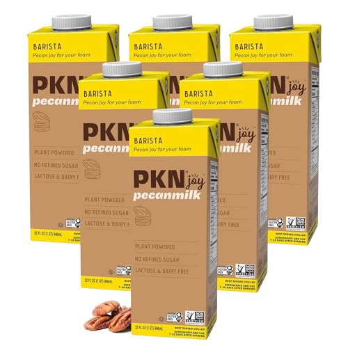 PKN Barista-Style Pecan Milk, 32 Fl Oz (Pack of 6) – Dairy-Free, Vegan, Non-GMO, No Seed Oils, Plant-Based Milk for Coffee, Frothing & Lattes, Clean Ingredient Nut Milk