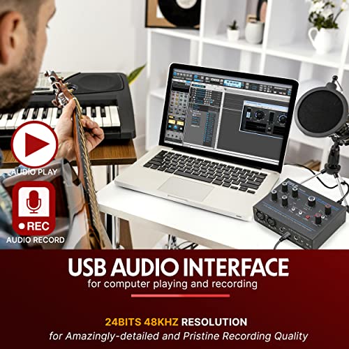 Image of Pyle Professional USB Audio Interface with MIC, Guitar, AUX Stereo Inputs, Phone /Monitor Outputs, Ideal for Computer Playing & Recording, Compact Rugged Metal Housing - PMUX6