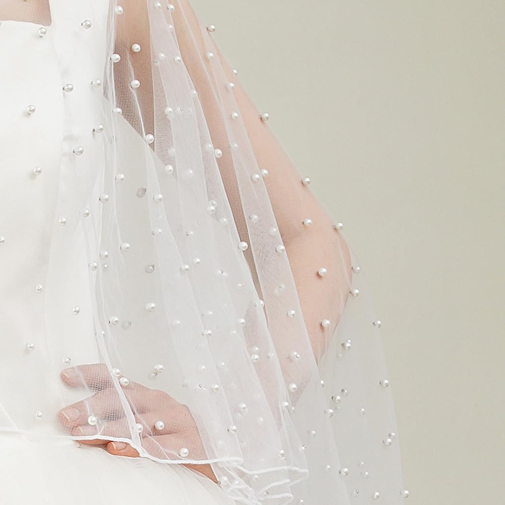 Capa de tul con cuentas de organza suave, capa de gasa elegante capa corta con perlas sintéticas, bufanda de cuello nupcial para novia, fiesta, boda, vestido de noche (1#)