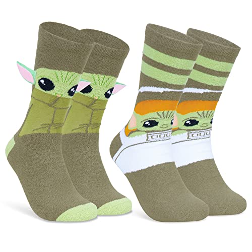 Disney Kuschelsocken Damen Teenager 2er Pack Größe 3541 Weich Flauschige Rutschfeste Haussocken Warme Geschenke für Frauen (Grau Mandalorian)