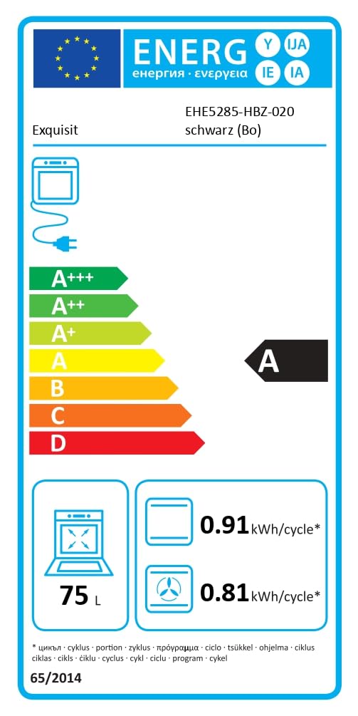 Exquisit Einbauherd mit Glaskeramikkochfeld 75L 9800W Energieklasse A EHE5285-HBZ-020