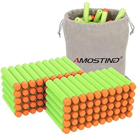 AMOSTING Refill Darts 100PCS Bullet for Nerf N-Strike Elite 2.0 Zombie Strike Rebelle - Green with Storage Bag Cover