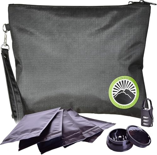 Enjoy Native Smell Proof Bag with Lock 11' x 9', Smell Proof Container, Dog Tested Odor resistant Bags, Best Zipper odor sealing pouch for Herbs, Coffee & Travel Medicine, Scent resistent Containers