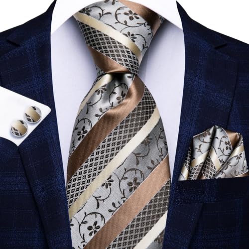 Image of Hi-Tie 3 Pcs Gift Box Mens Tie Set Necktie with Pocket Square Cufflinks Lapel Pin Silk Neck Tie Collection