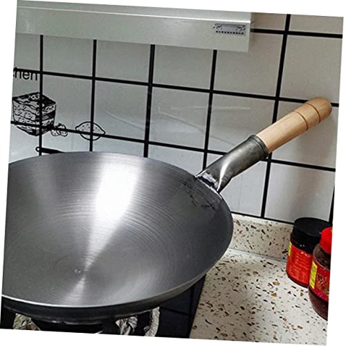 Olla de hierro grueso Wok con mango de madera miniatura 3