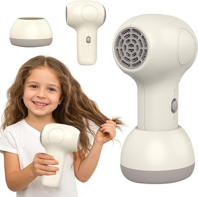 RNPKZ Kids Hair Dryer Cordless Baby Hair Dryer Hair Dryer Travel with Charging Dock Hairdryers for Kids Low Noise Rechargeable Portable Mini Baby Blow Dryer for Home Camping Travel (White)