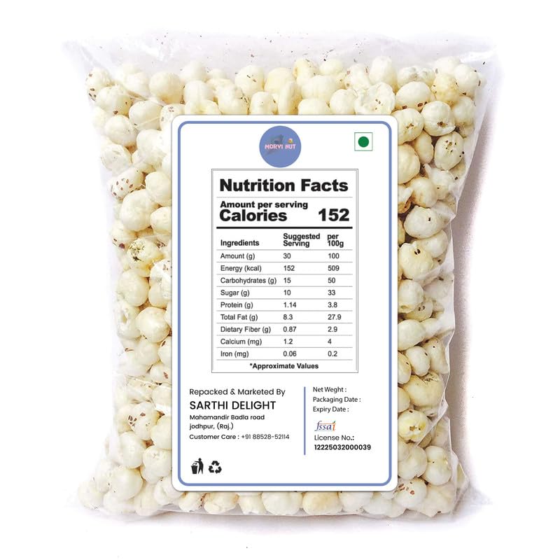 Image of MORVI NUT Premium Phool Makhana (500g) | Crunchy Fox Nuts /Lotus Seeds | High Protein & Fiber Rich Healthy Snack for Fasting