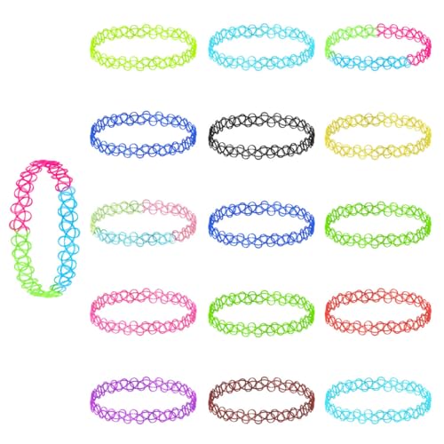 Cheynn 16 Stück Bunt Elastische Halsketten Set, Stretch Gummi...