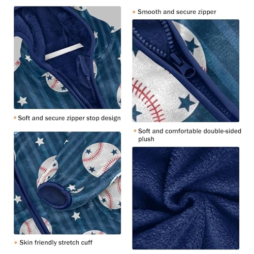 White Baseballs Blue Stripe Toddler Boys Comfy Soft Fleece Jacket with Polar Fleece Lining 3T3