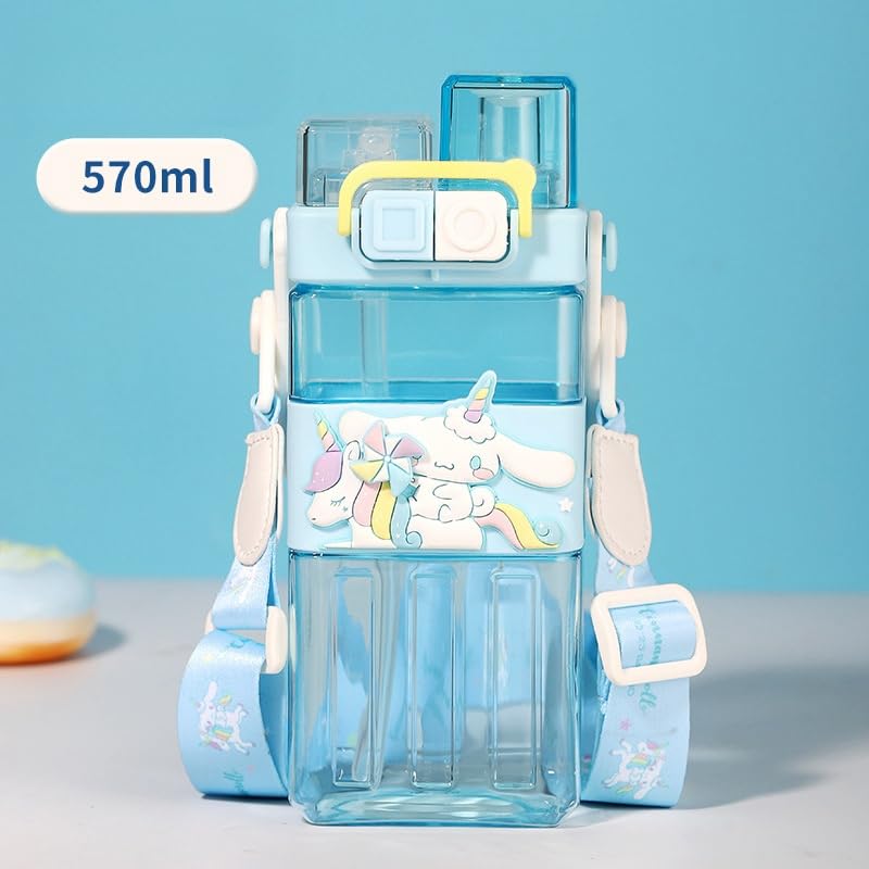ISABELLA MOON Water Bottle Reusable Kids 520ml PP with Two Lids Leak Proof with straw Lid BPA Free Drinking bottle (Light Blue) - Image 2