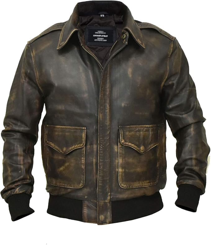 A2 Aviator Brown WWII Flying Tiger Jacket - Pilot Jackets for Men - Bomber Leather Jacket Men