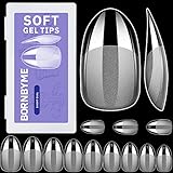 Soft Gel Nail Tips Short Oval, 600 PCS Pre Buff Full Cover Shaped Nail Extenison Tips Half Matte Gel X Nail Tips Acrylic False Nail Tips BORNBYME