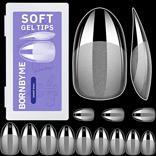 Soft Gel Nail Tips Short Oval, 600 Pcs Pre Buff Full Cover Shaped Nail Extenison Tips Half Matte Gel X Nail Tips Acrylic False Nail Tips Bornbyme #TOP8