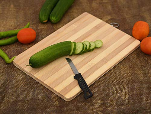 HENOP Natural Bamboo/Wooden Kitchen Large Non-Slip Wooden Chopping Cutting Board with Aluminium Handle for Kitchen Instant Salad Making