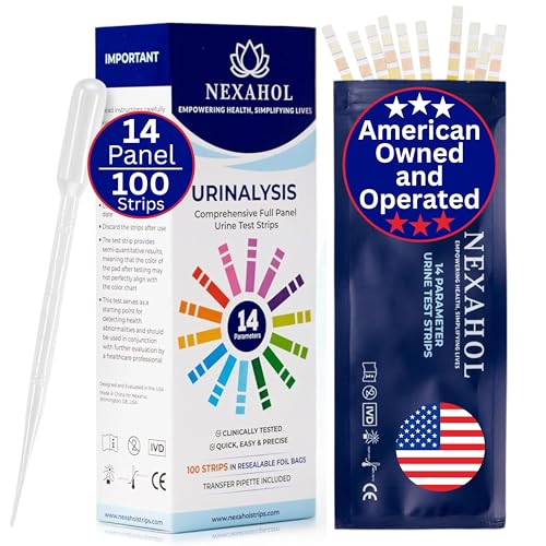 Urine Test Strips for Urinalysis Full Panel - 14 Parameter Urine Test Strips - Urine Dipsticks Urinalysis Multistix with Transfer Pipette and Resealable Foil Bags - 100 Count Home UTI Test Strips