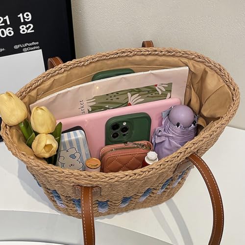 Women’s Tote Bag Straw Beach Shoulder Handbag Fashion Purse 2025 Summer Vacation Travel Woven Top Handle Bag4