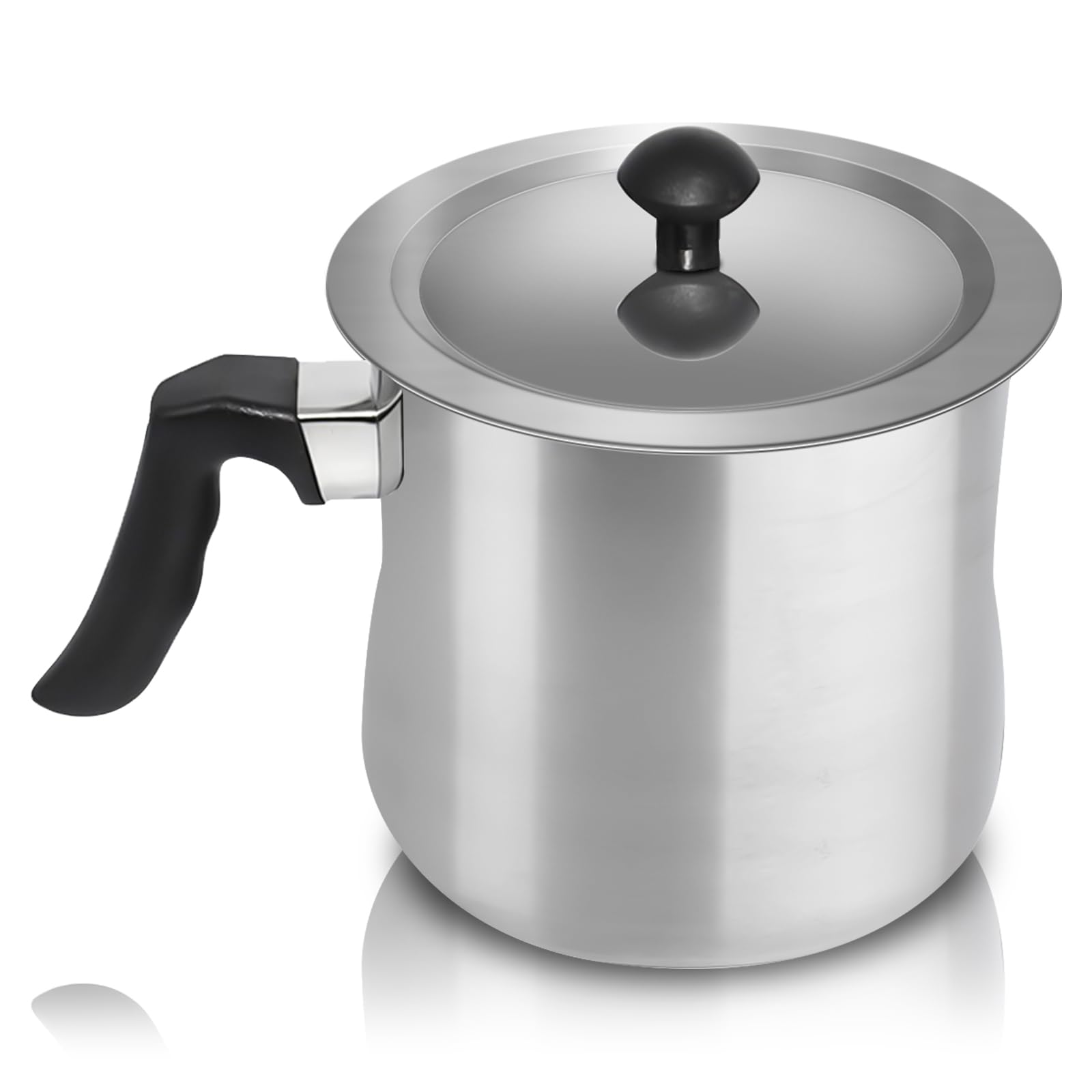 Olla para leche de acero inoxidable de 2 litros, de doble pared, para inducción, con mango de plástico antideslizante, color plateado de gran calidad, para calentar leche en baño maría, olla de acero