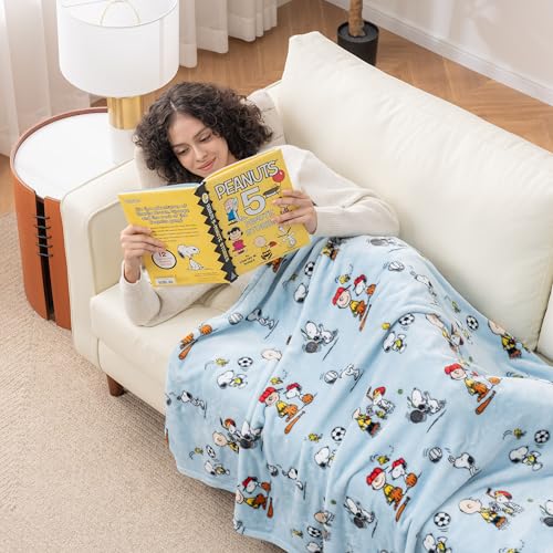 Image of Berkshire Blanket Peanuts VelvetLoft Cute Character Snoopy Plush Throw Blanket,Snoopy the Athlete Closed in Blue,Throw 55 in x 70 in (Official Peanuts Product)