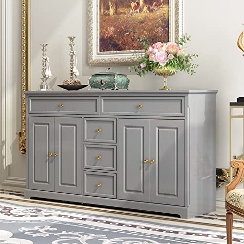 ECACAD-Sideboard-Buffet-Cabinet-with-4-Storage-Compartments-5-Drawers-Kitchen-Console-Table-Storage-Cabinet-Coffee-Bar-Accent-Cabinet-for-Living-Room-Hallway-Grey ECACAD Sideboard Buffet Cabinet with 4 Storage Compartments 5 Drawers Kitchen Console Table Storage Cabinet Coffee Bar Accent Cabinet for Living Room Hallway Grey