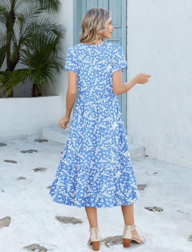 Image of Zeagoo Women Summer Midi A Line Dress Short Sleeve Casual Flowy Tiered Beach Long Sundress with Pockets 2026 Vacation Travel