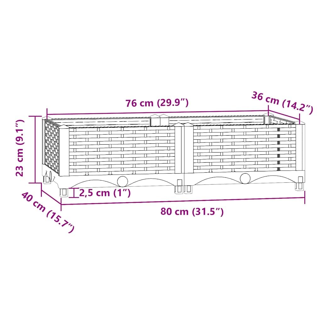 Hochbeet 80x40x23 cm Polypropylen, Robustes Pflanzgefäß mit Abflussloch und Bewässerung, Balkon und Garten geeignet, wetterfest, vielseitiger Balkonkasten für Blumen und Gemüse