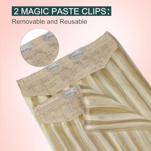 Image of Easyouth Wire Hair Extensions Blonde Highlight Wire Extensions Real Human Hair Honey Blonde Highlights Honey Blond Invisible Wire Hair Extension for Short Hair 12 Inch 70g
