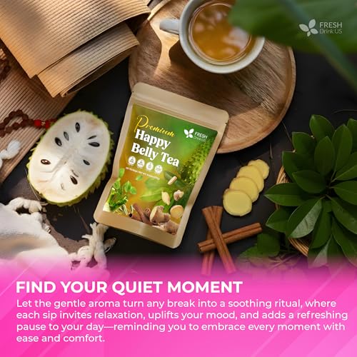 Image of FreshDrinkUS, Premium Happy Belly Tea | 135 Tea Bags | Herbal Tea Blend with Soursop Leaves, Ginger, Fennel Seed, Lemon Balm, Cinnamon, Papaya Leaves & Rose Hip - Naturally Caffeine Free. Sugar Free