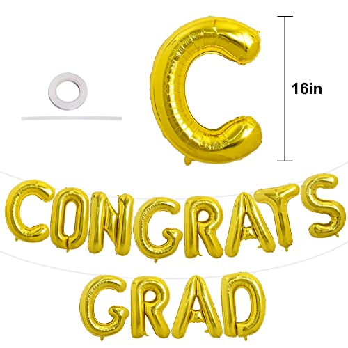 Image of TONIFUL 2026 Congrats Grad Balloons - 16 Inch Gold Congrats Foil Balloons Banner Reusable Material for Graduation Party Graduate Congratulations 2026 Congrats Grad Decorations