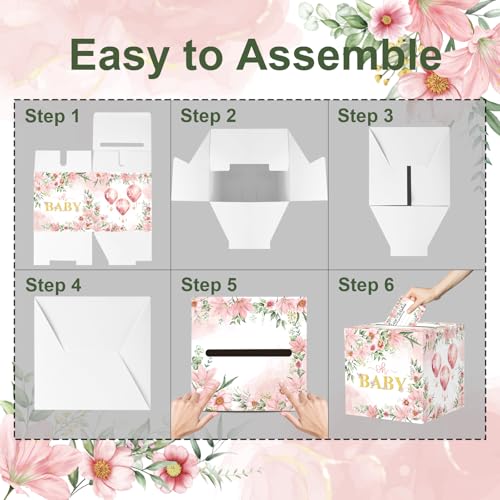 Image of Baby Shower Games, Floral Diaper Raffle Box, 50 PCS Diaper Raffle Tickets Card Box with Advice and Wishes for the Parents-to-be, Baby Shower Decorations, Diaper Raffle Sign