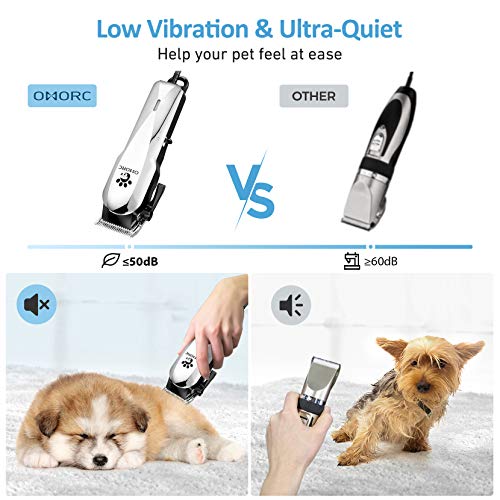 OMORC Dog Clippers with 24V Powerful Motor, Plug-in & Quiet Professional Dog Grooming Kit, Dog Hair Trimmer with 8 Comb Guides, Pet Grooming Clippers for Thick Coats Dogs Cats Horse & Others - Thumbnail 4